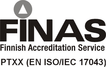 FINAS-tunnus, alla teksti PTXX (EN ISO/IEC 17043)