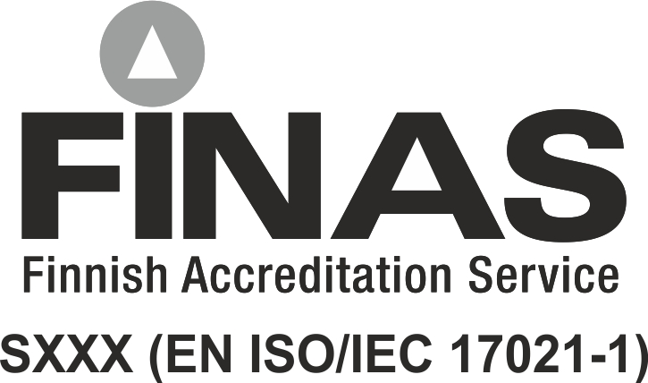 FINAS-tunnus, alla teksti SXXX (EN ISO/IEC 17021-1)